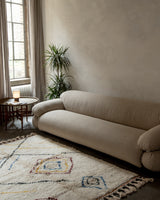 Modern, designer, handcrafted Berber rug from Morocco. Beniourain carpet with beautiful colours and patterns and fluffy wool texture. 