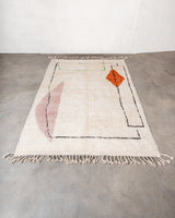 Modern, designer, handcrafted Berber rug from Morocco. Beniourain carpet with beautiful colours and patterns and fluffy wool texture.