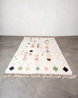 Modern, designer, handcrafted Berber runner rug from Morocco. Beniourain carpet with beautiful colours and patterns and fluffy wool texture.