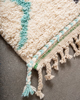 Modern, designer, handcrafted Berber runner rug from Morocco. Beniourain carpet with beautiful colours and patterns and fluffy wool texture.
