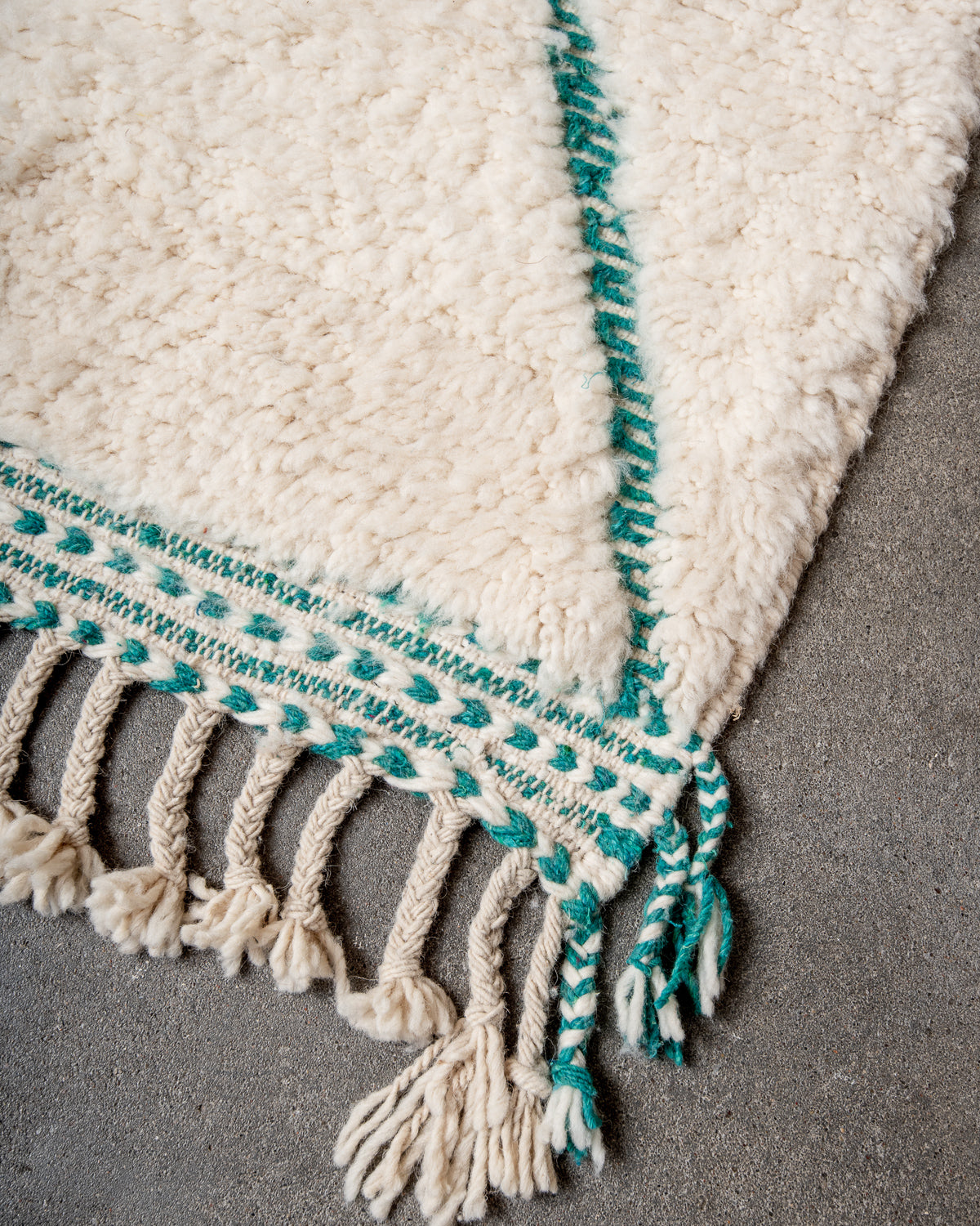 Modern, designer, handcrafted Berber runner rug from Morocco. Beniourain carpet with beautiful colours and patterns and fluffy wool texture.