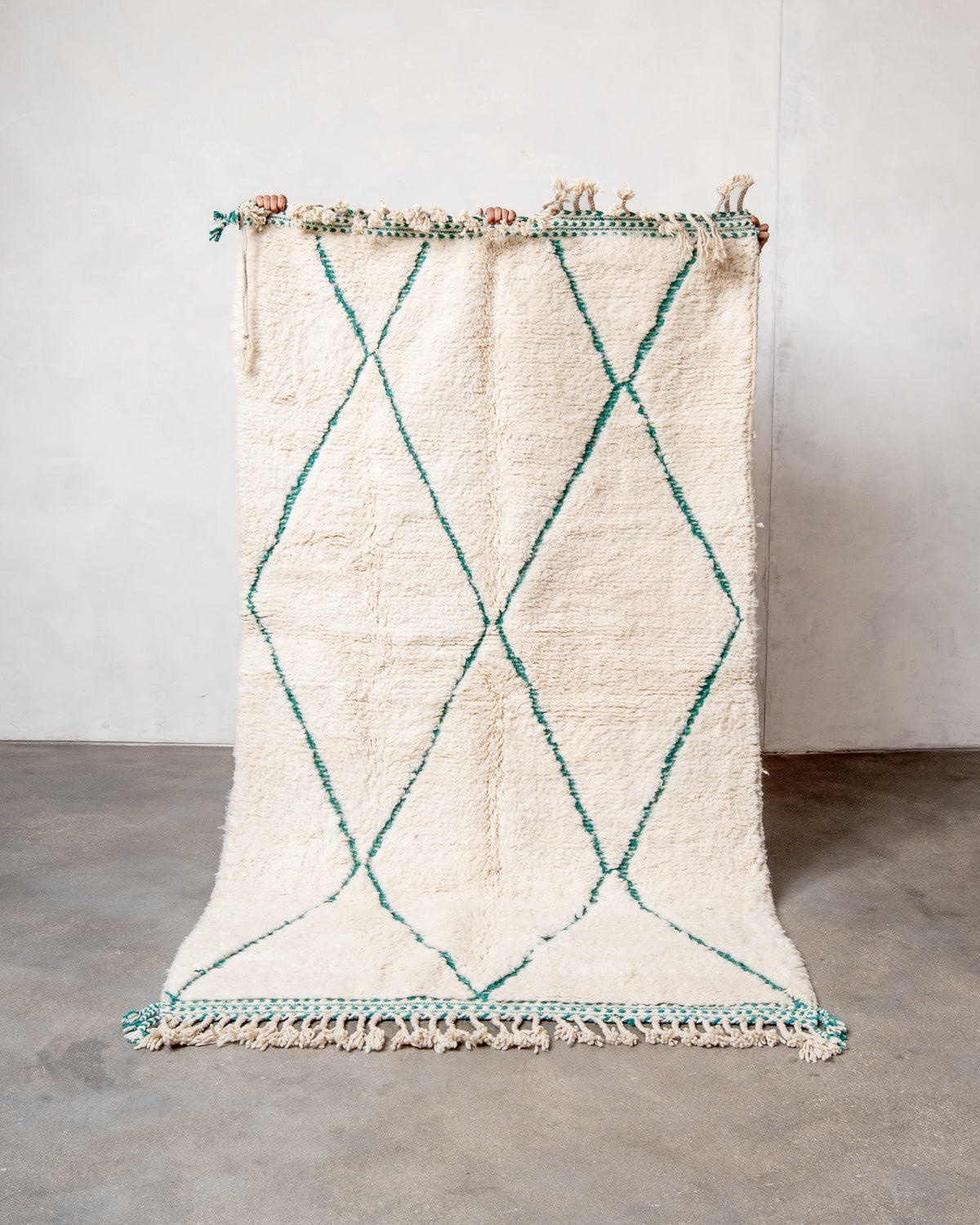 Modern, designer, handcrafted Berber runner rug from Morocco. Beniourain carpet with beautiful colours and patterns and fluffy wool texture.