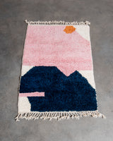 Modern, designer, handcrafted Berber rug from Morocco. Beniourain carpet with beautiful colours and patterns and fluffy wool texture.