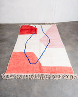 Modern, designer, handcrafted Berber rug from Morocco. Beniourain carpet with beautiful colours and patterns and fluffy wool texture. 