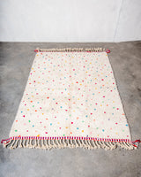 Modern, designer, handcrafted Berber rug from Morocco. Beniourain carpet with beautiful colours and patterns and fluffy wool texture. 
