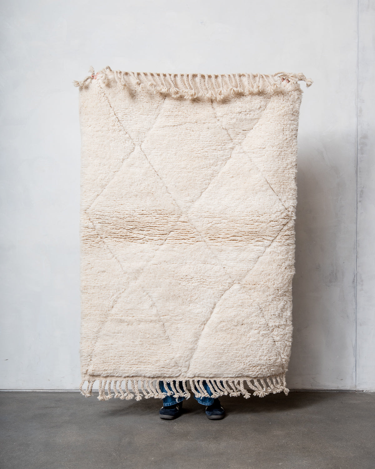 Modern, designer, handcrafted Berber rug from Morocco. Beniourain carpet with minimalist design, natural wool pile and a fluffy texture.