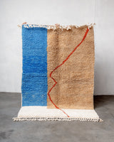 Modern, designer, handcrafted Berber rug from Morocco. Beniourain carpet with beautiful colours and patterns and fluffy wool texture. 