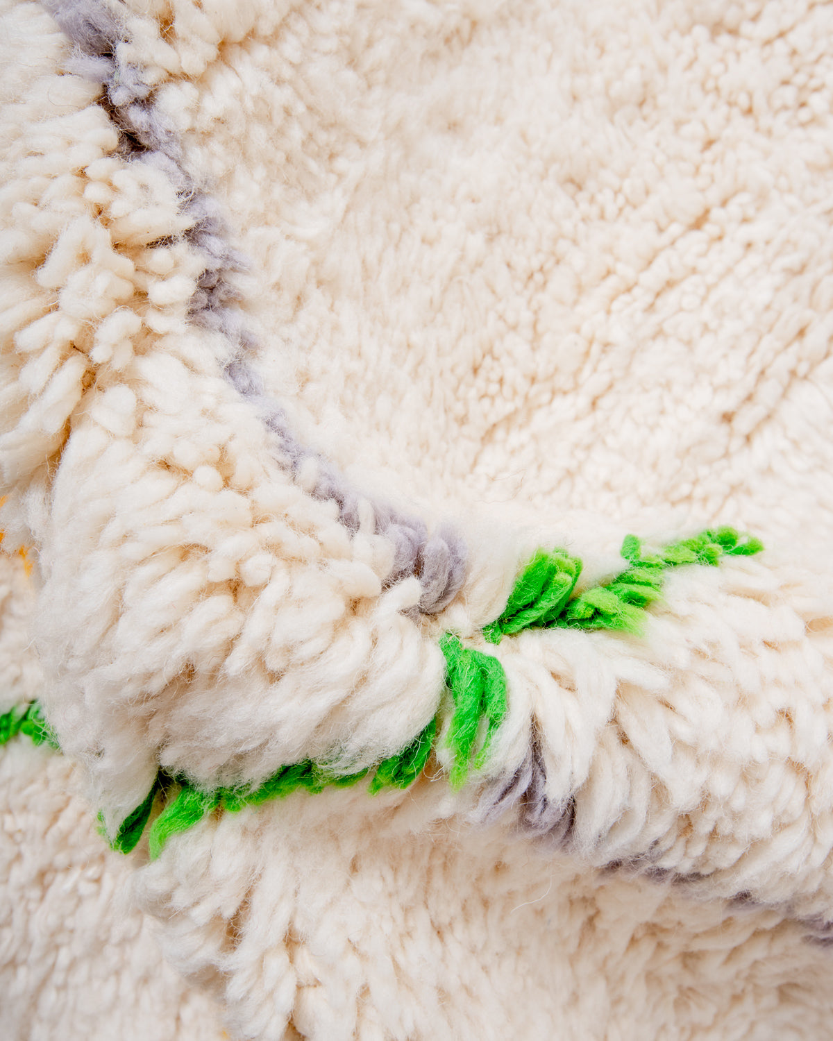 Modern, designer, handcrafted Berber rug from Morocco. Beniourain carpet with beautiful colours and patterns and fluffy wool texture. 