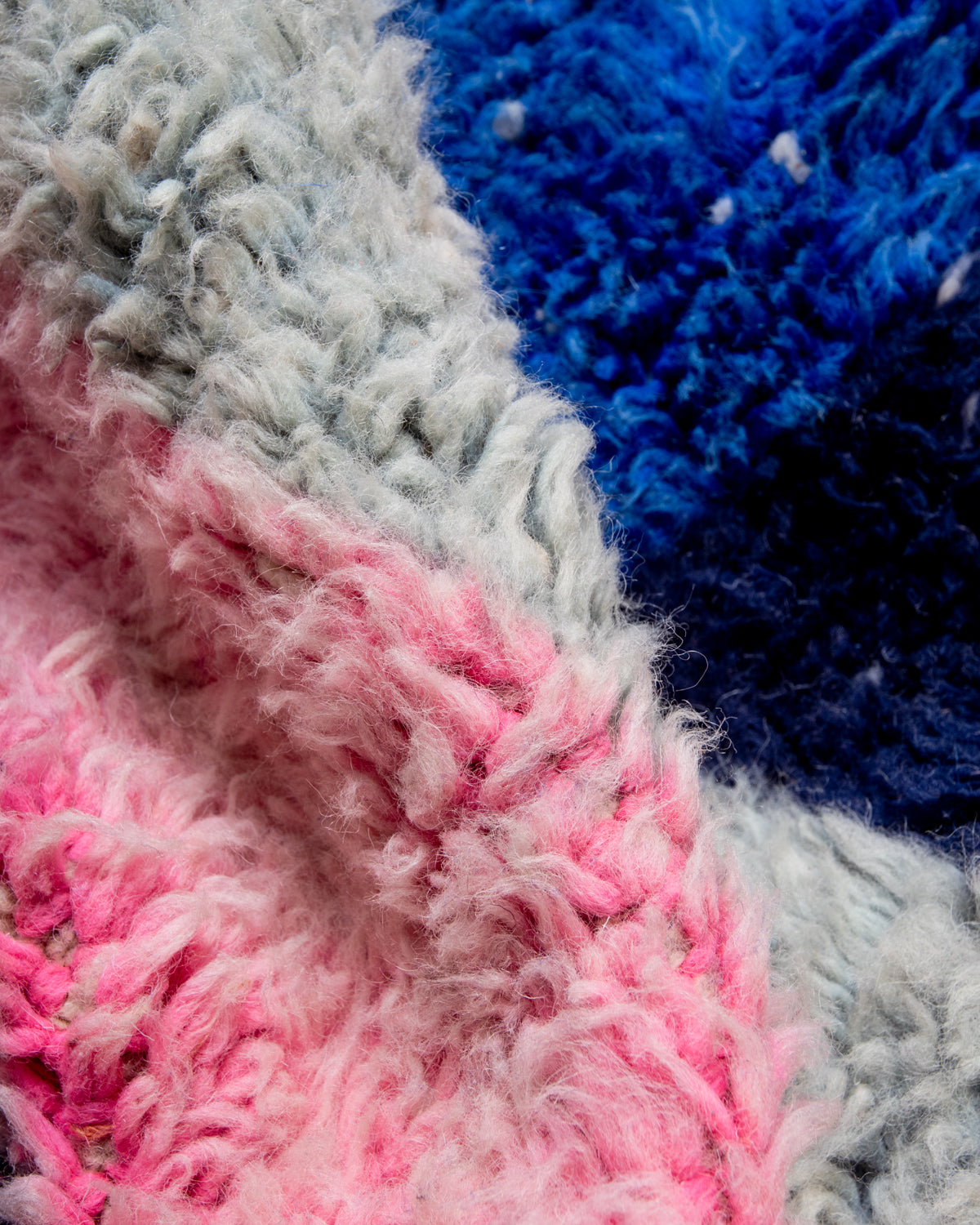 Modern, designer, handcrafted Berber rug from Morocco. Beniourain carpet with beautiful colours and patterns and fluffy wool texture. 