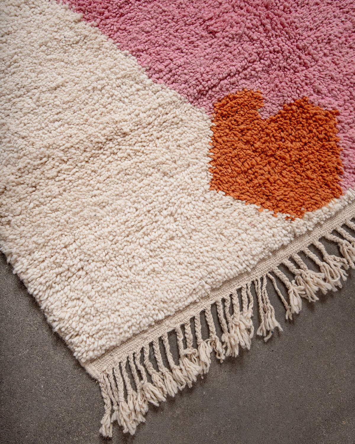 Modern, designer, handcrafted Berber rug from Morocco. Beniourain carpet with beautiful colours and patterns and fluffy wool texture.