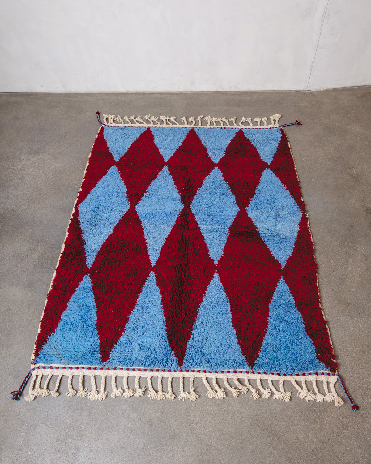 Modern, designer, handcrafted Berber rug from Morocco. Beniourain carpet with beautiful colours and patterns and fluffy wool texture. 