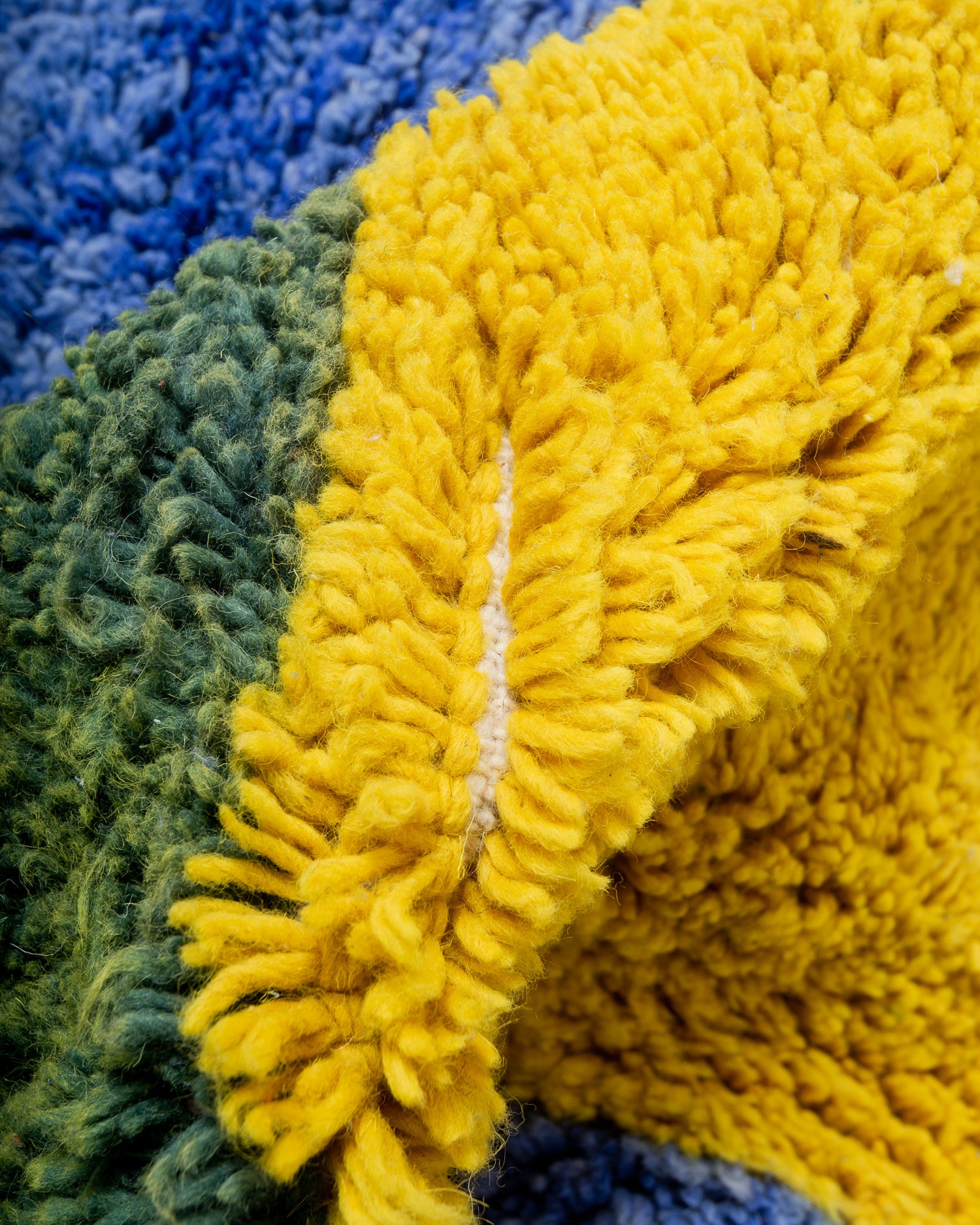 Modern, designer, handcrafted Berber rug from Morocco. Beniourain carpet with beautiful colours and patterns and fluffy wool texture. 