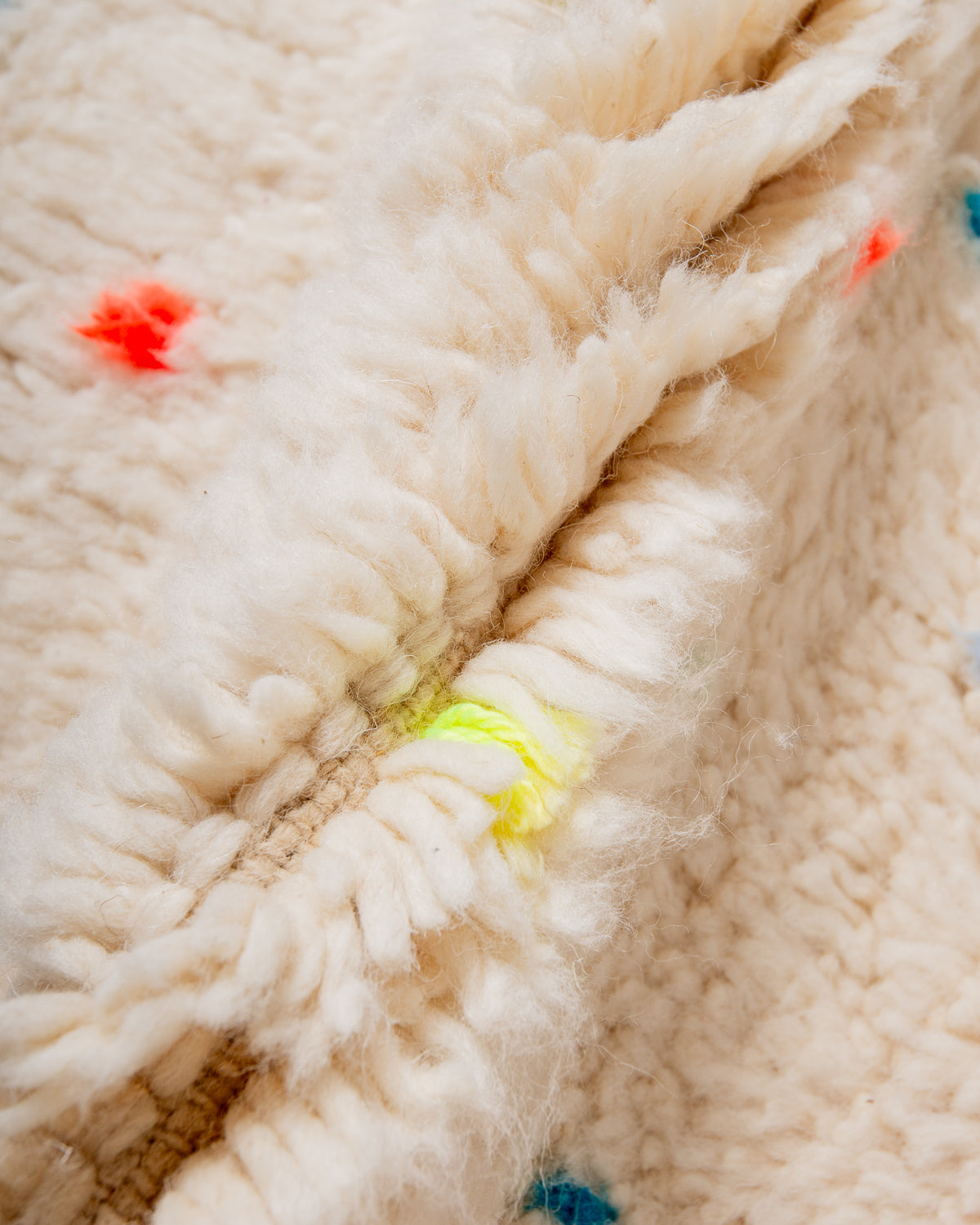 Modern, designer, handcrafted Berber rug from Morocco. Beniourain carpet with beautiful colours and patterns and fluffy wool texture. 