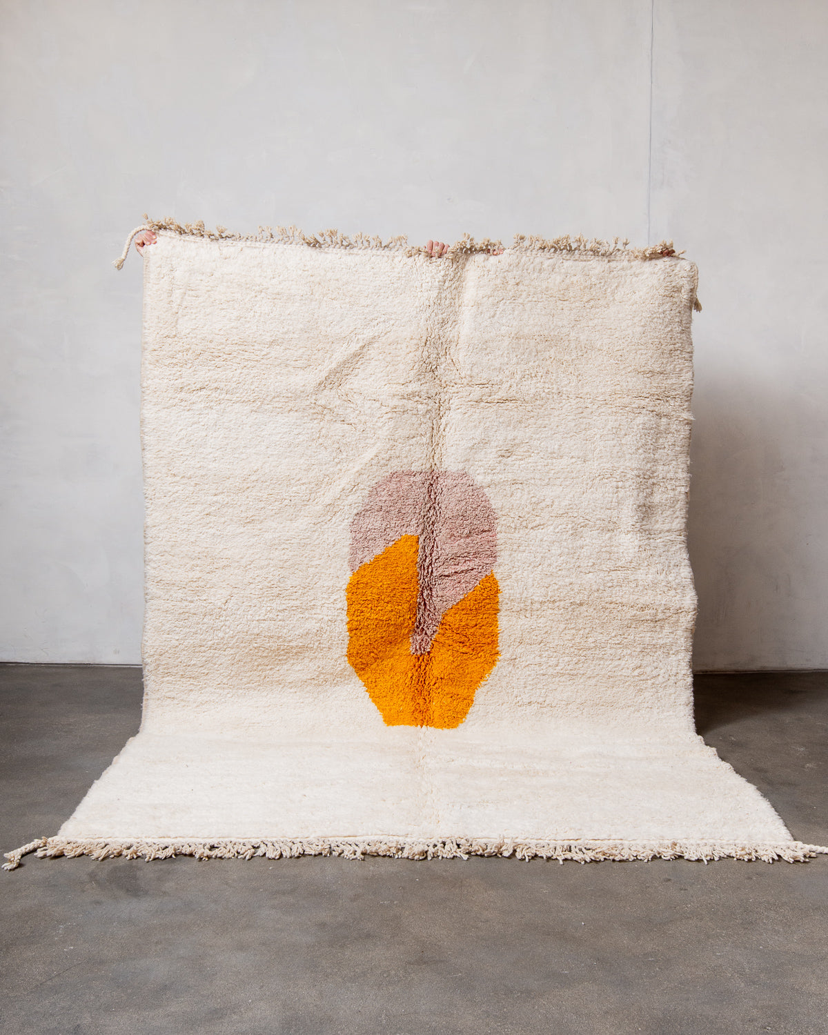 Modern, designer, handcrafted Berber rug from Morocco. Beniourain carpet with beautiful colours and patterns and fluffy wool texture. 