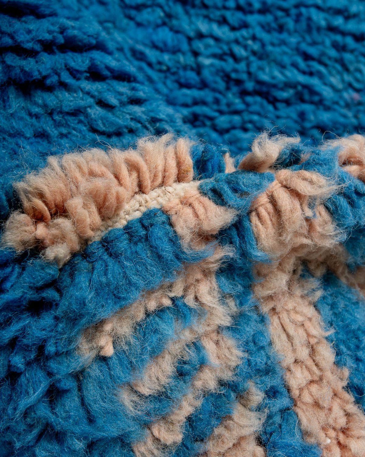 Modern, designer, handcrafted Berber rug from Morocco. Beniourain carpet with beautiful colours and patterns and fluffy wool texture.