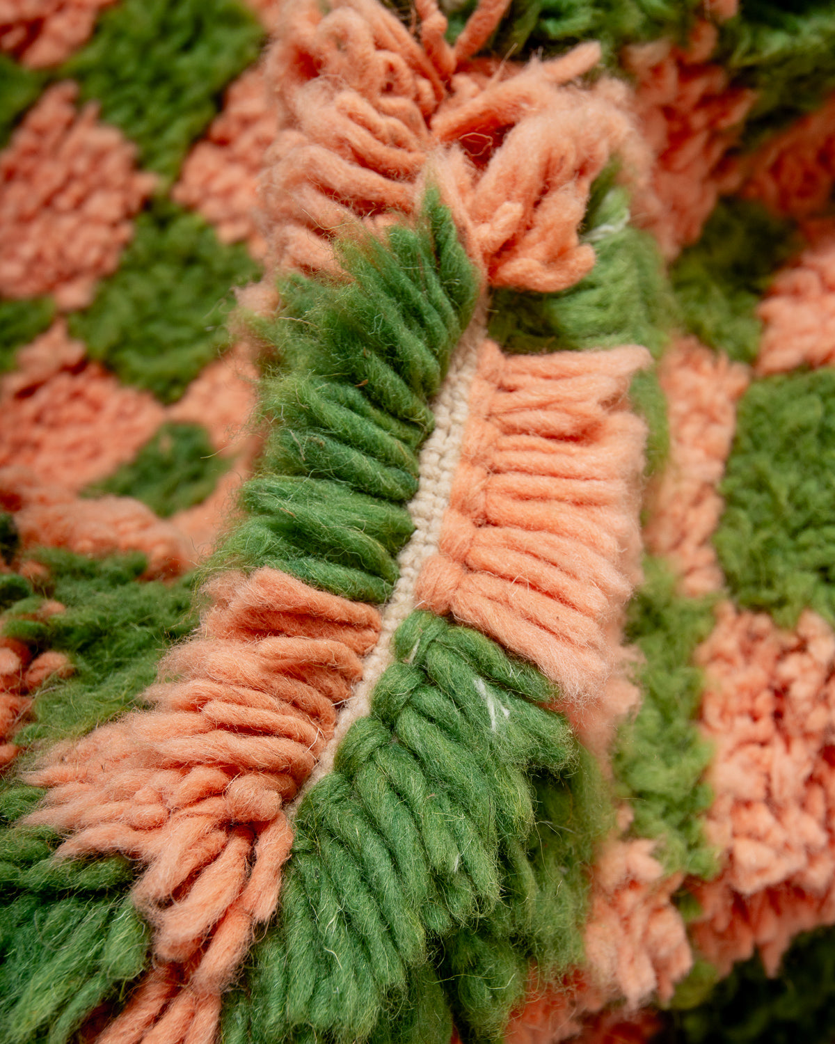 Modern, designer, handcrafted Berber rug from Morocco. Beniourain carpet with beautiful colours and patterns and fluffy wool texture.