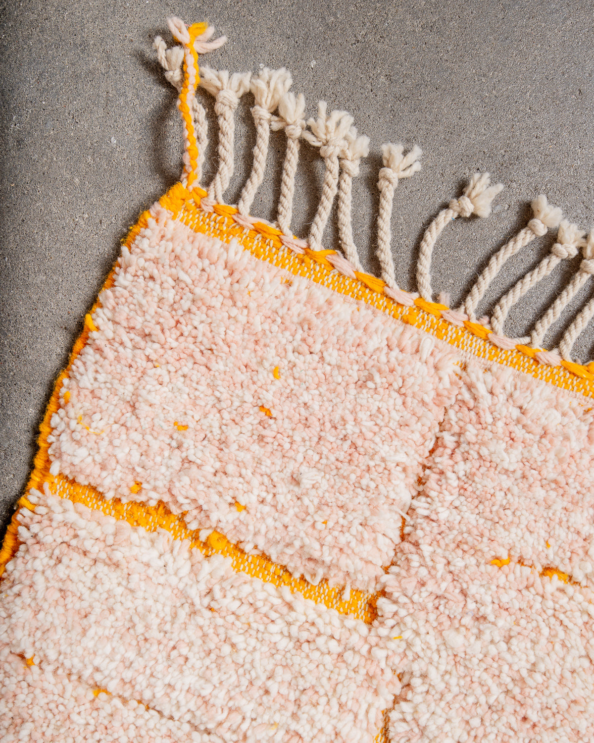 Modern, designer, handcrafted Berber rug from Morocco. Beniourain carpet with beautiful colours and patterns and fluffy wool texture. 