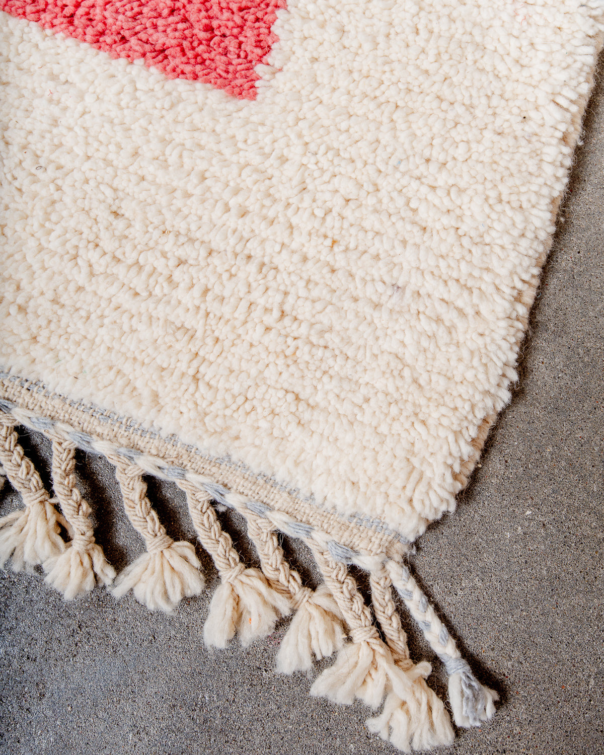 Modern, designer, handcrafted Berber rug from Morocco. Beniourain carpet with beautiful colours and patterns and fluffy wool texture.