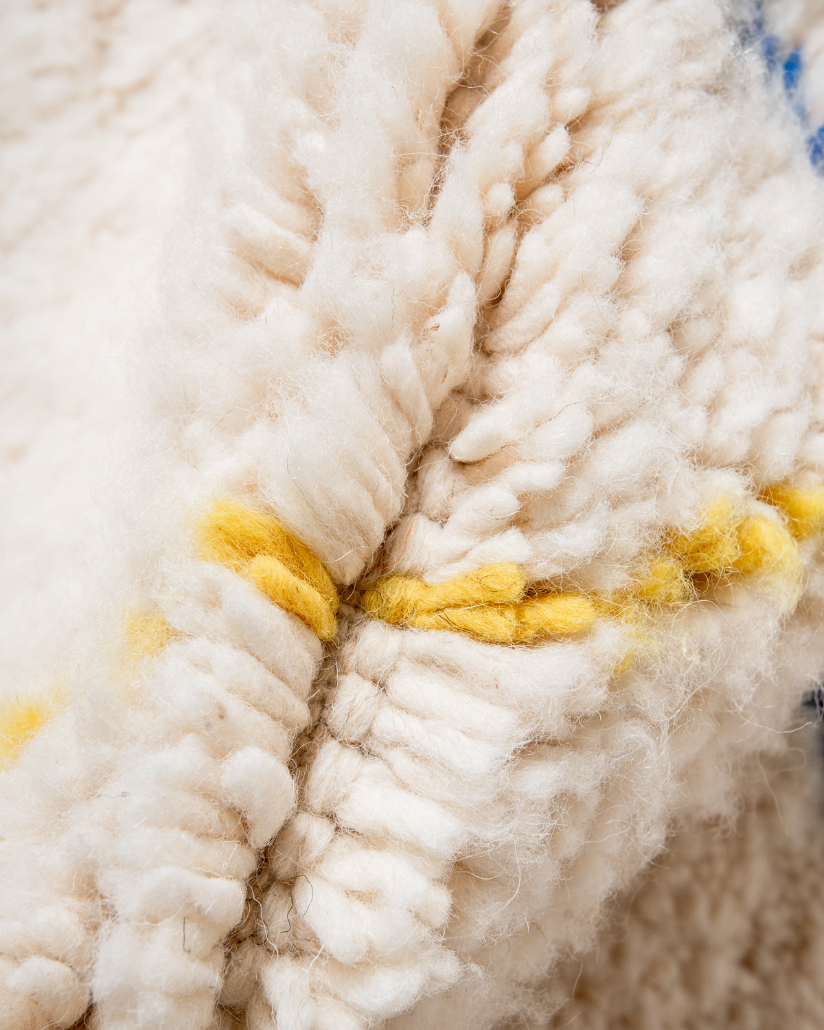 Modern, designer, handcrafted Berber rug from Morocco. Beniourain carpet with beautiful colours and patterns and fluffy wool texture. 