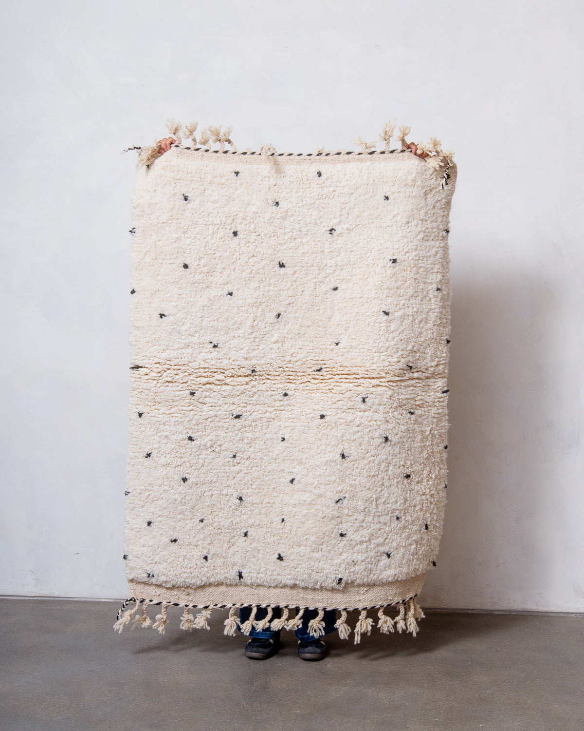 Modern, designer, handcrafted Berber rug from Morocco. Beniourain carpet with beautiful colours and patterns and fluffy wool texture.