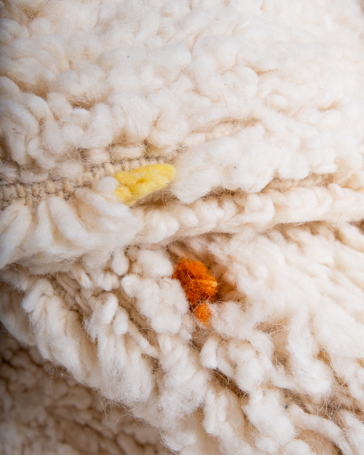 Modern, designer, handcrafted Berber rug from Morocco. Beniourain carpet with beautiful colours and patterns and fluffy wool texture. 