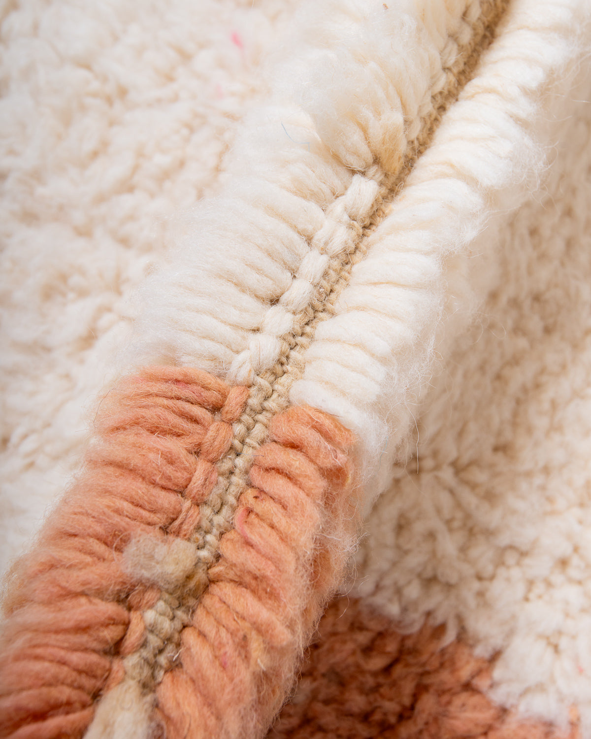 Modern, designer, handcrafted Berber rug from Morocco. Beniourain carpet with beautiful colours and patterns and fluffy wool texture. 