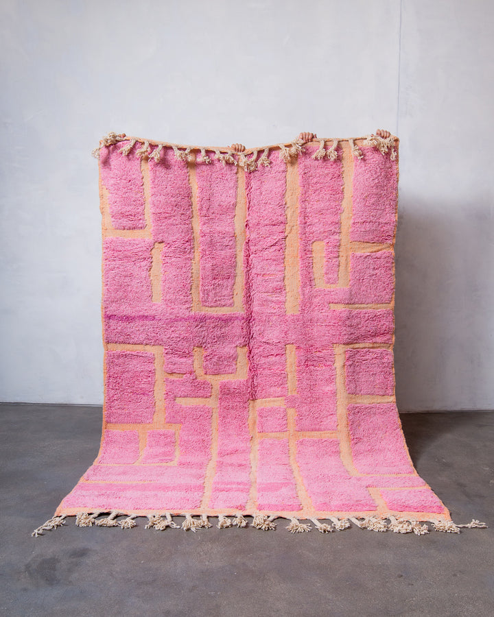 Modern, designer, handcrafted Berber rug from Morocco. Beniourain carpet with beautiful colours and patterns and fluffy wool texture. 
