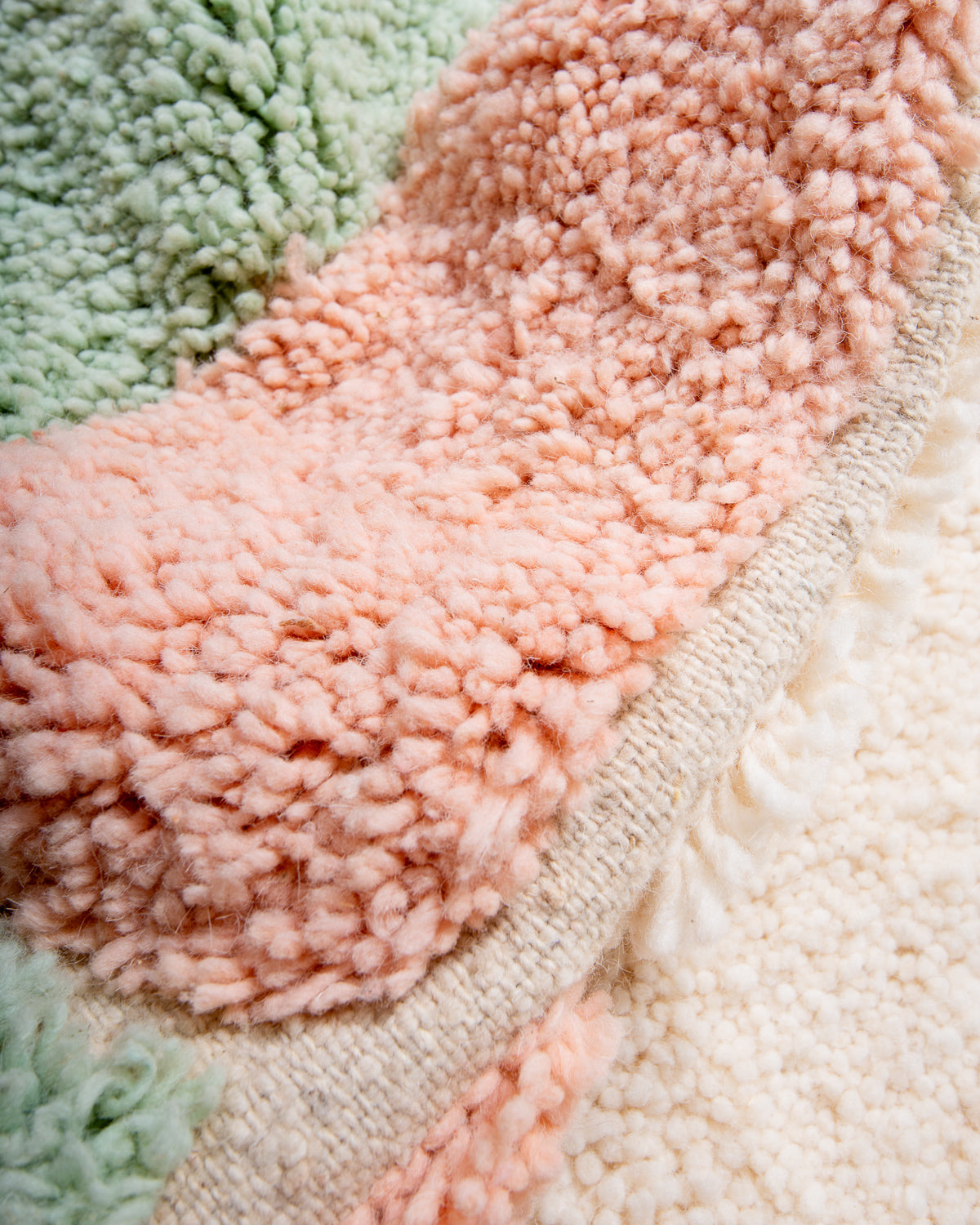 Modern, designer, handcrafted Berber rug from Morocco. Beniourain carpet with beautiful colours and patterns and fluffy wool texture. 