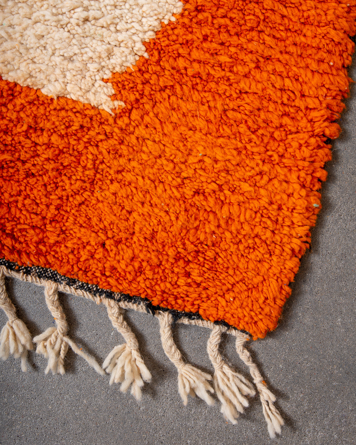 Modern, designer, handcrafted Berber rug from Morocco. Beniourain carpet with beautiful colours and patterns and fluffy wool texture.