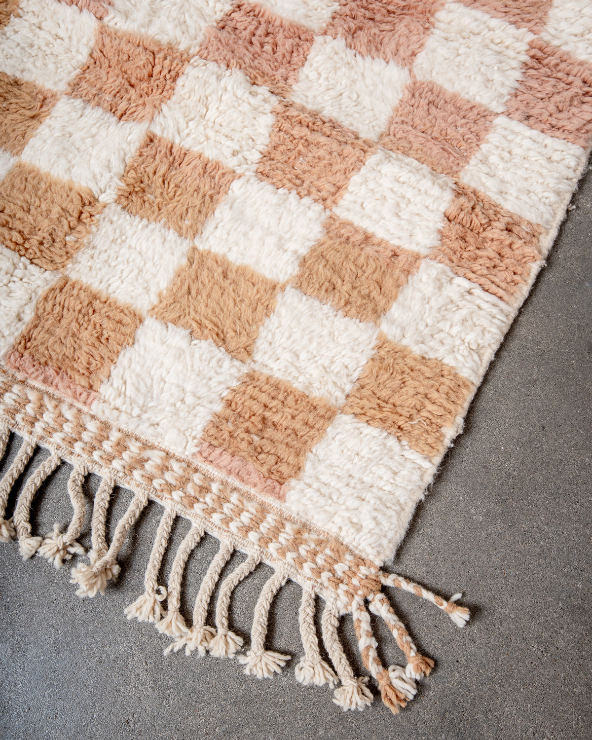 Modern, designer, handcrafted Berber rug from Morocco. Beniourain carpet with beautiful colours and patterns and fluffy wool texture. 
