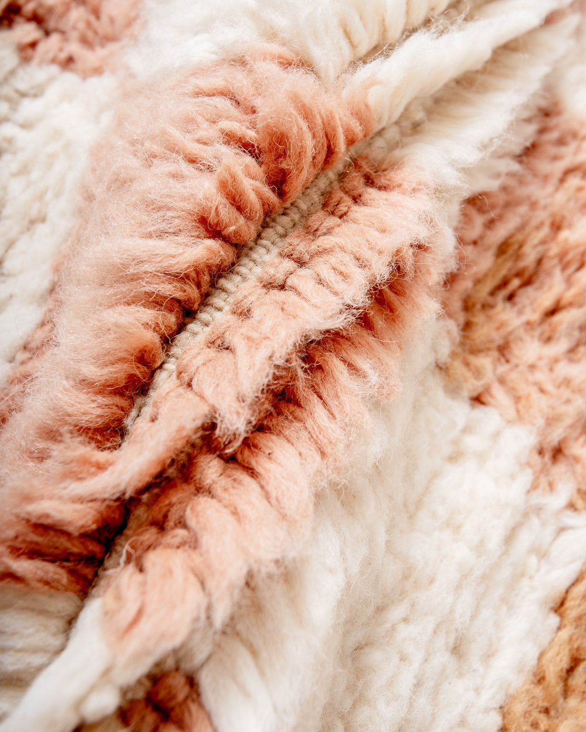 Modern, designer, handcrafted Berber rug from Morocco. Beniourain carpet with beautiful colours and patterns and fluffy wool texture. 