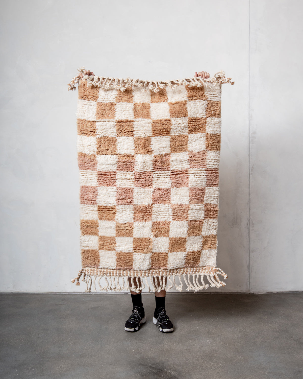 Modern, designer, handcrafted Berber rug from Morocco. Beniourain carpet with beautiful colours and patterns and fluffy wool texture. 