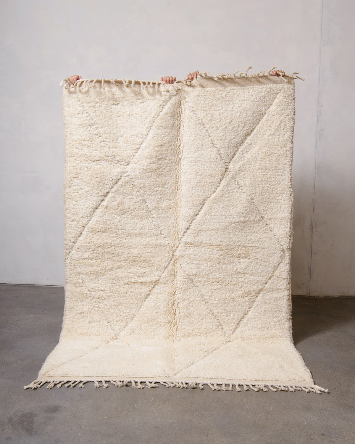 Modern, designer, handcrafted Berber rug from Morocco. Beniourain carpet with minimalist design, natural wool pile and a fluffy texture.