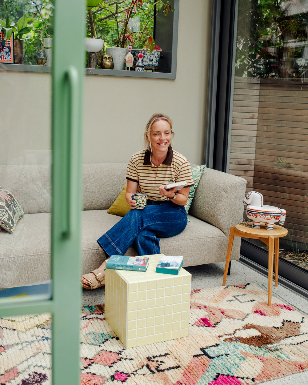 Modern, designer, handcrafted Berber runner rug from Morocco. Vintage carpet with beautiful colours and patterns and fluffy texture.