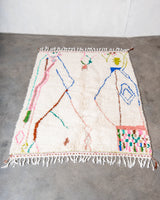 Modern, designer, handcrafted Berber rug from Morocco. Beniourain carpet with beautiful colours and patterns and fluffy wool texture. 