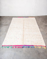 Modern, designer, handcrafted Berber rug from Morocco. Beniourain carpet with beautiful colours and patterns and fluffy wool texture. 