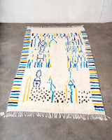 Moderner, handgefertigter Berber-Teppich aus Marokko. Azilal-Teppich mit wunderschönen Farben und Mustern. Aus Schafwolle und bunter Baumwolle.