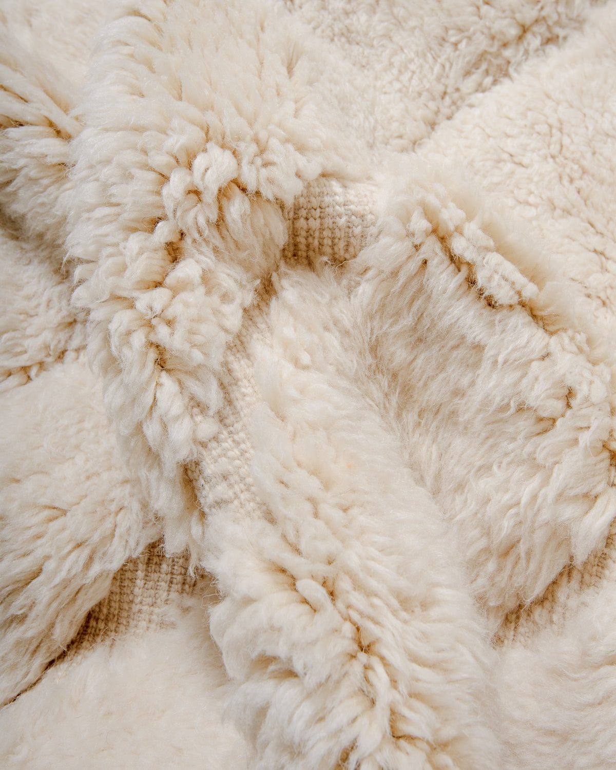 Close up of fluffy texture of M'rirt rug.