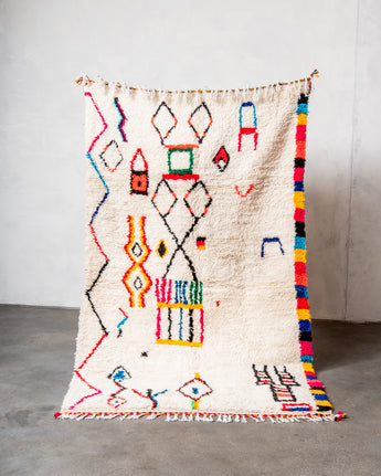 Modern designer handcrafted Berber rug from morocco Azilal with beautiful colors and patterns.
