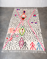 Modern designer handcrafted Berber rug from Morocco. Azilal rug with beautiful colors and patterns. Made of sheep’s wool and colourful cotton.