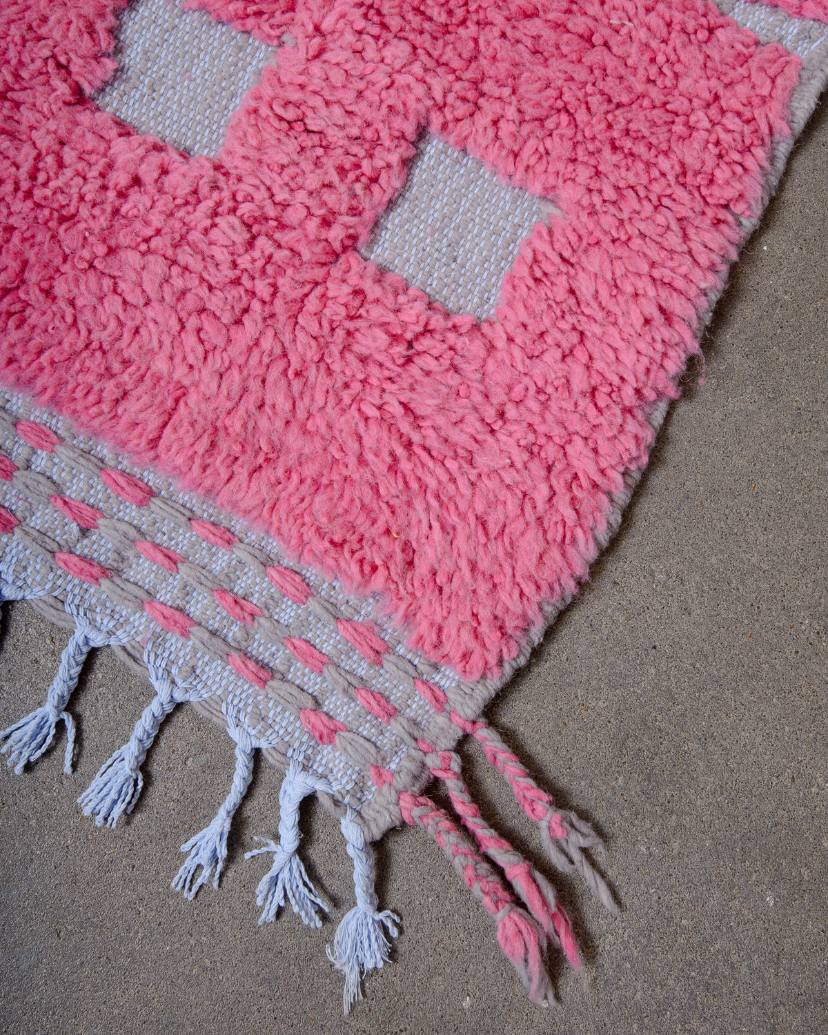 Modern, designer, handcrafted Berber rug from Morocco. Beniourain carpet with beautiful colours and patterns and fluffy wool texture. 