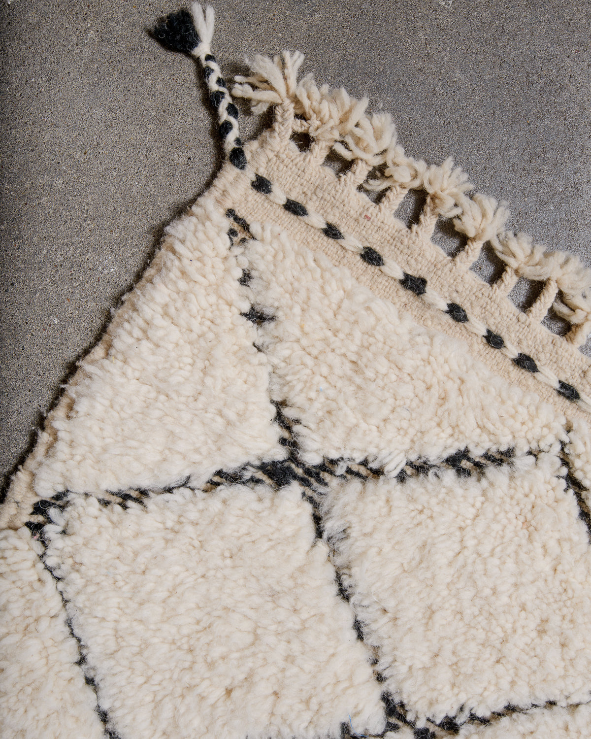 Modern, designer, handcrafted Berber rug from Morocco. Beniourain carpet with beautiful colours and patterns and fluffy wool texture. 