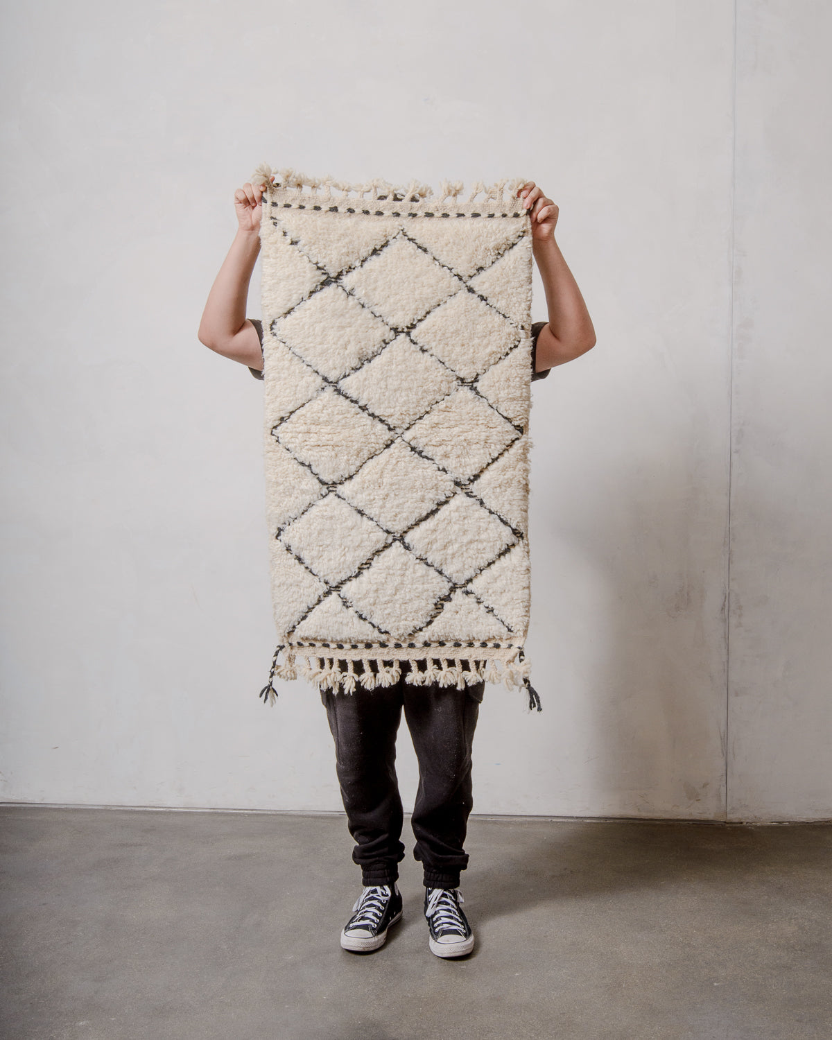 Modern, designer, handcrafted Berber rug from Morocco. Beniourain carpet with beautiful colours and patterns and fluffy wool texture. 