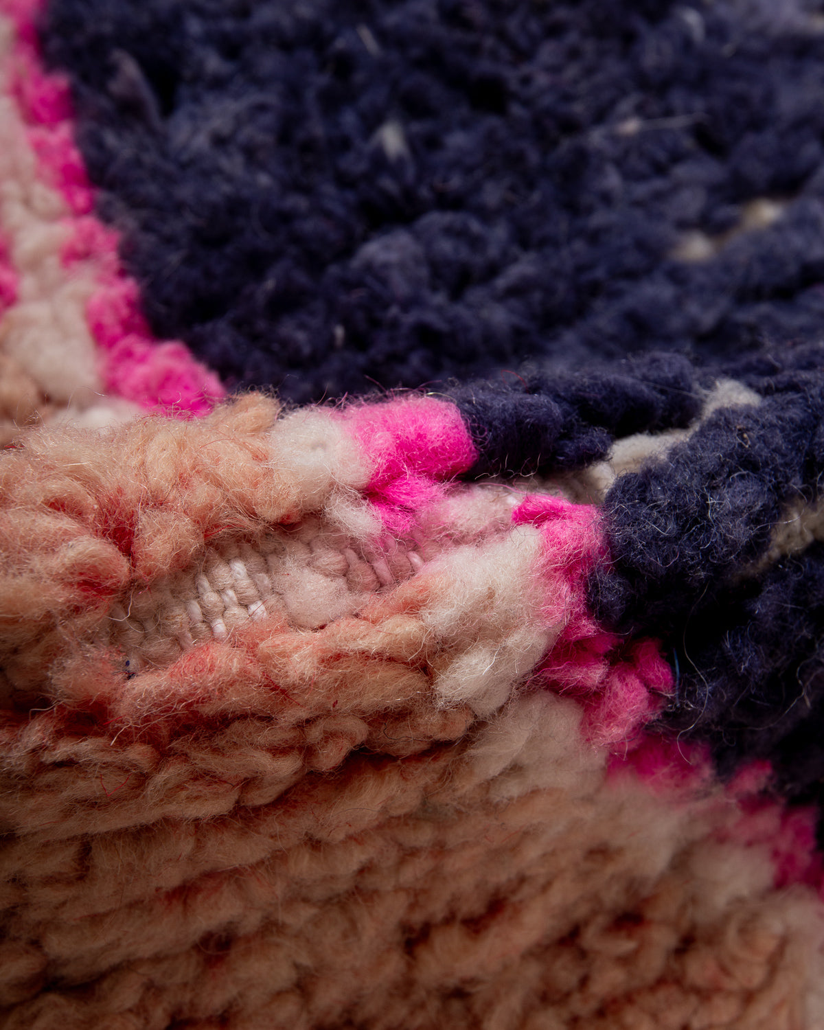 Modern, designer, handcrafted Berber runner rug from Morocco. Vintage carpet with beautiful colours and patterns and fluffy texture.