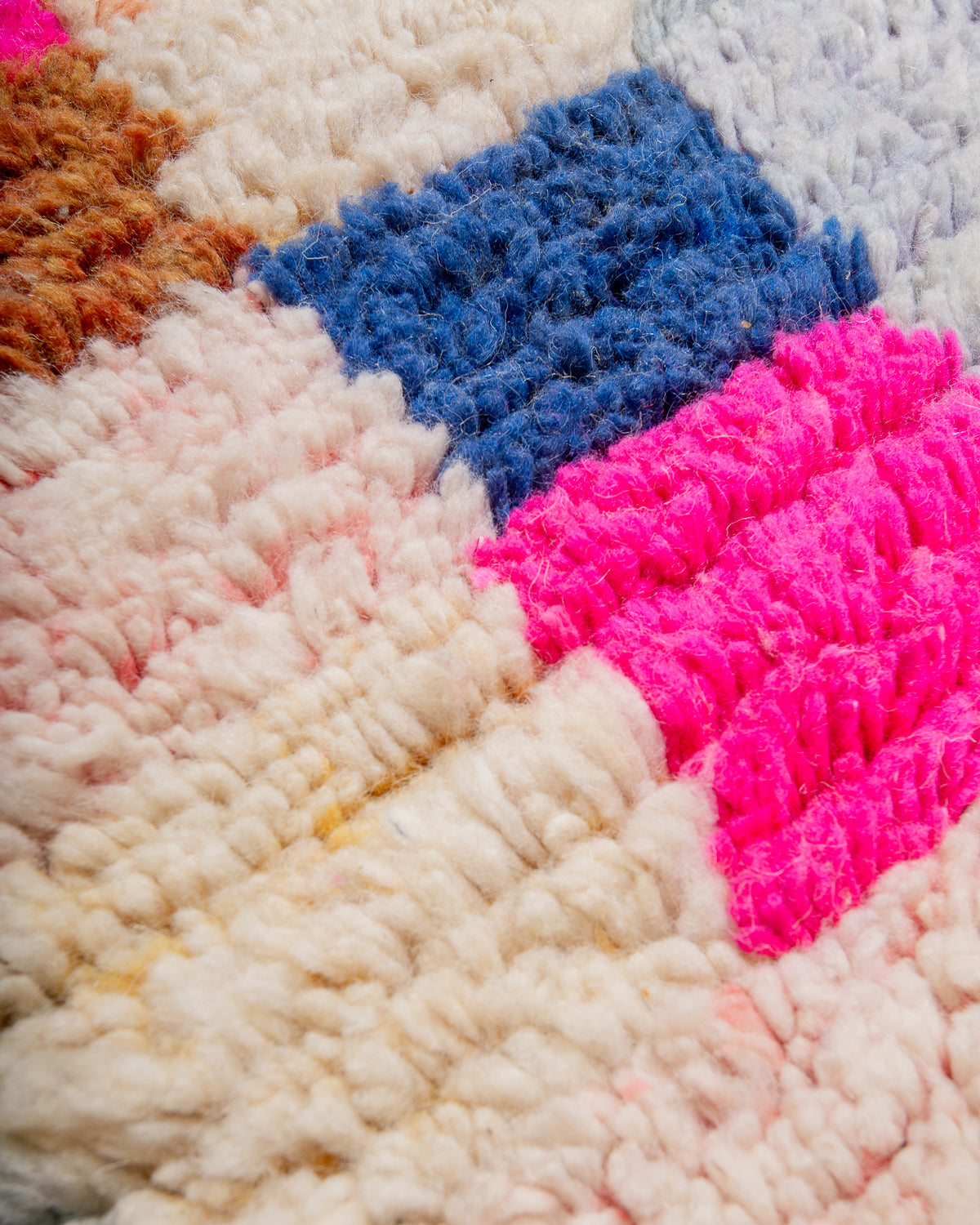 Modern, designer, handcrafted Berber runner rug from Morocco. Vintage carpet with beautiful colours and patterns and fluffy texture.