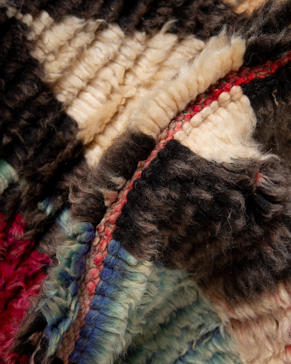 Modern, designer, handcrafted Berber runner rug from Morocco. Vintage carpet with beautiful colours and patterns and fluffy texture.