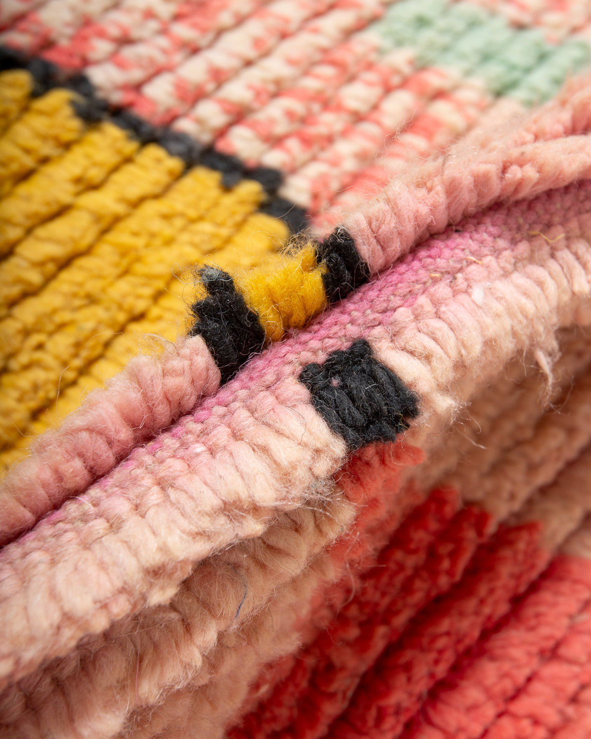 Modern, designer, handcrafted Berber runner rug from Morocco. Vintage carpet with beautiful colours and patterns and fluffy texture.