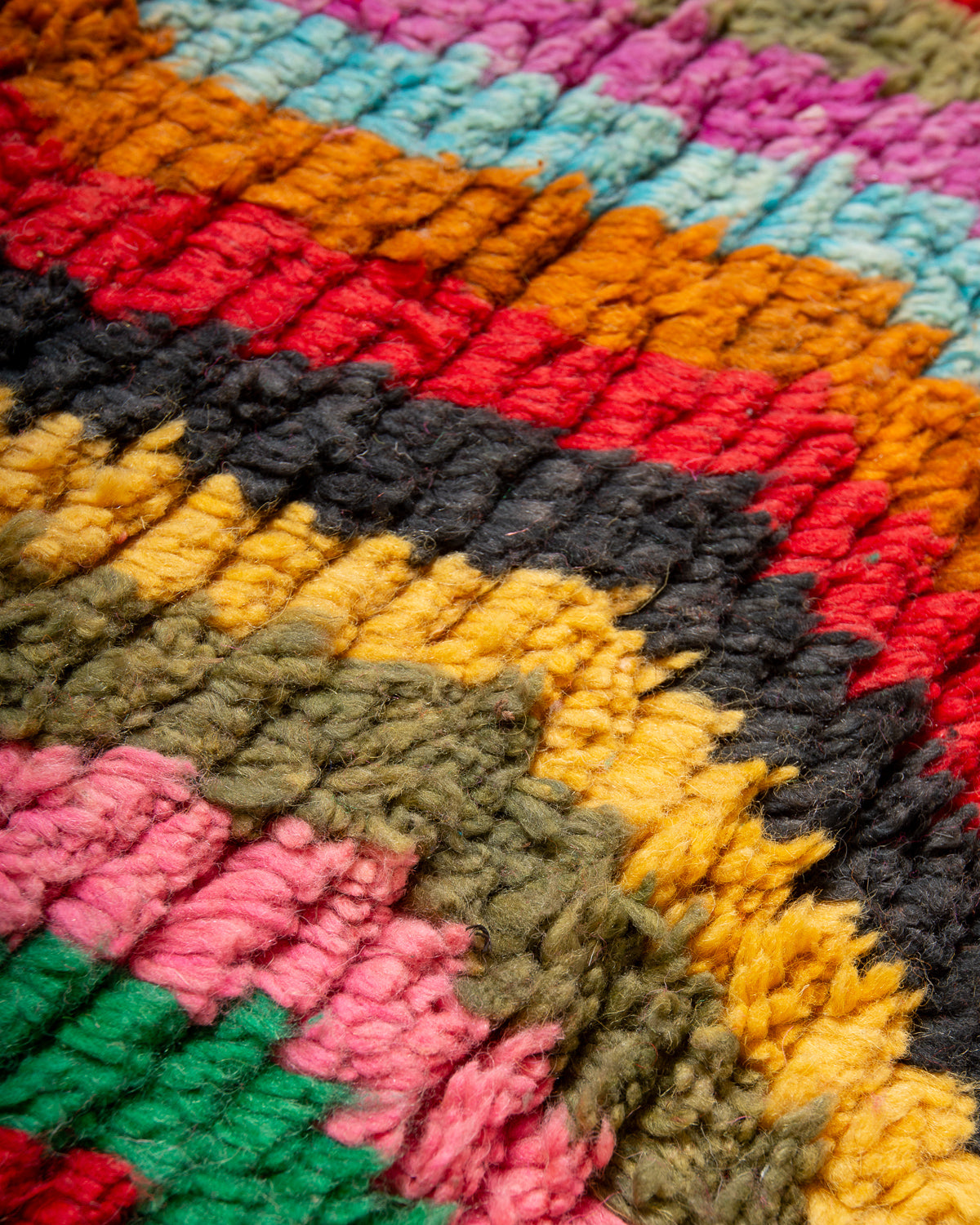 Modern, designer, handcrafted Berber runner rug from Morocco. Vintage carpet with beautiful colours and patterns and fluffy texture.