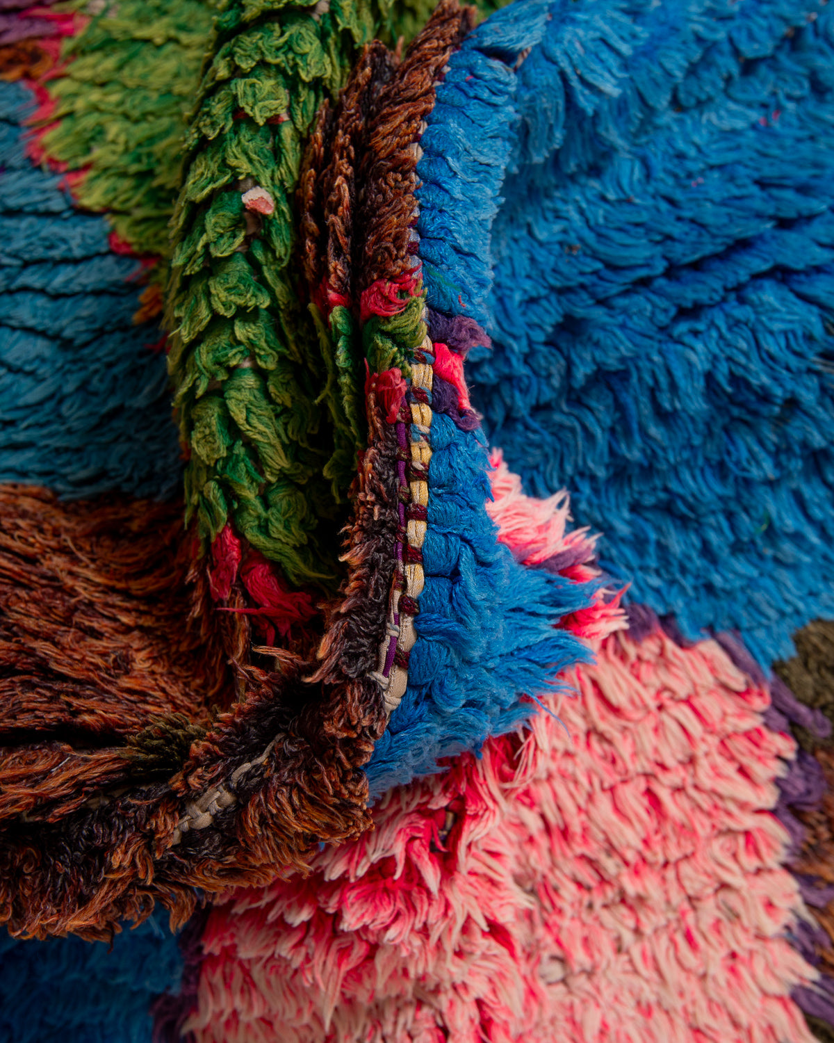 Modern, designer, handcrafted Berber runner rug from Morocco. Vintage carpet with beautiful colours and patterns and fluffy texture.