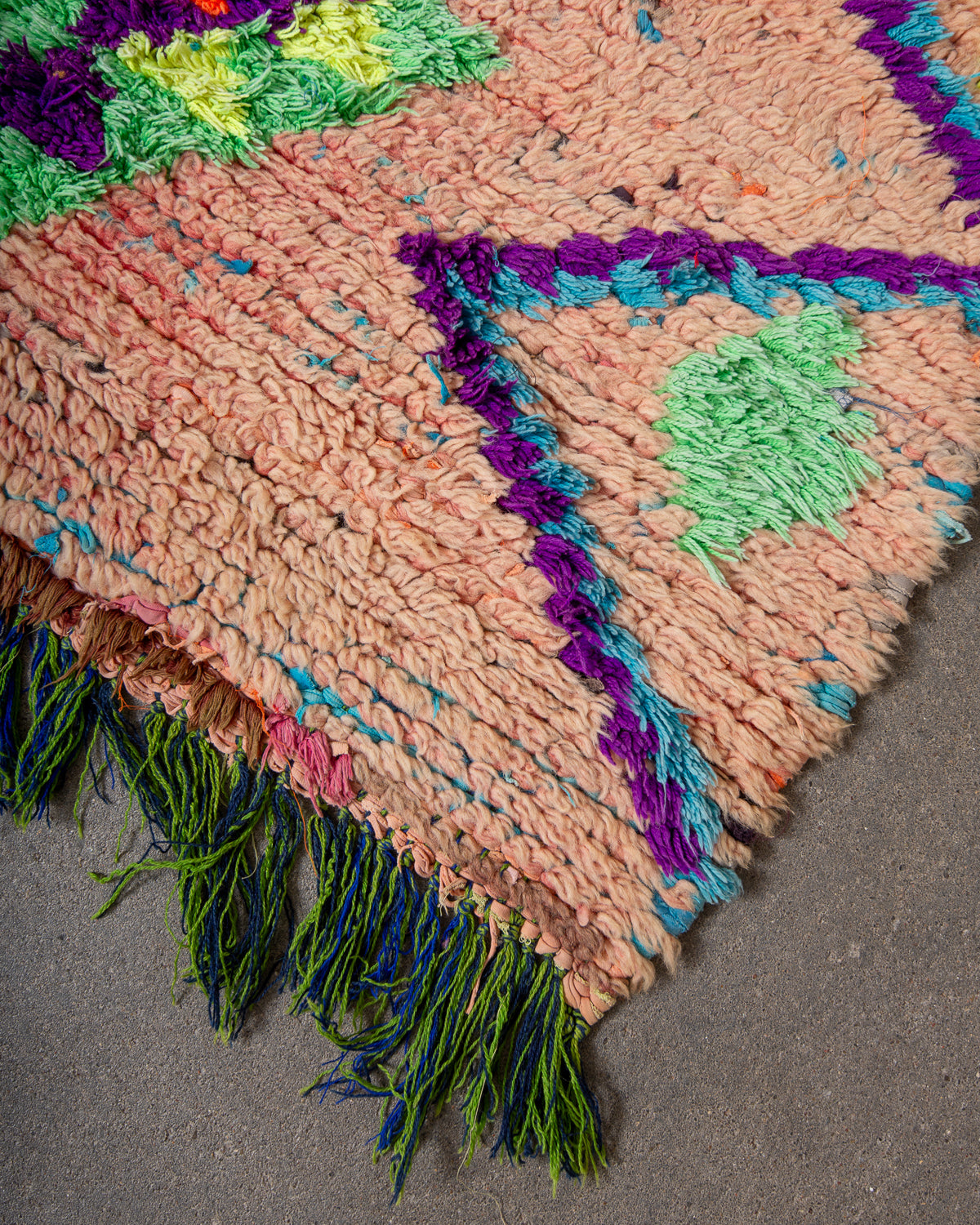 Modern, designer, handcrafted Berber runner rug from Morocco. Vintage carpet with beautiful colours and patterns and fluffy texture.